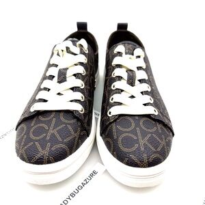 NIB Calvin Klein Brown Michaela Monogram Low Top Sneakers Size 7.5M